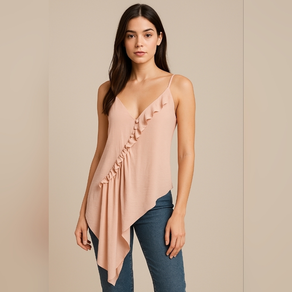 Asos Assymetrical Elegant Pink Ruffle Top